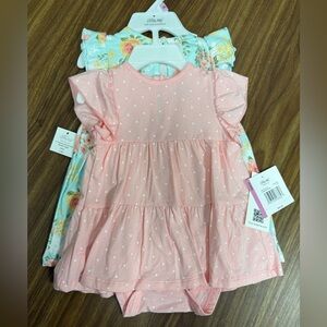 Little Me- Pink Polka Dot and Aqua Blue Flora Print Baby Dress- NWT